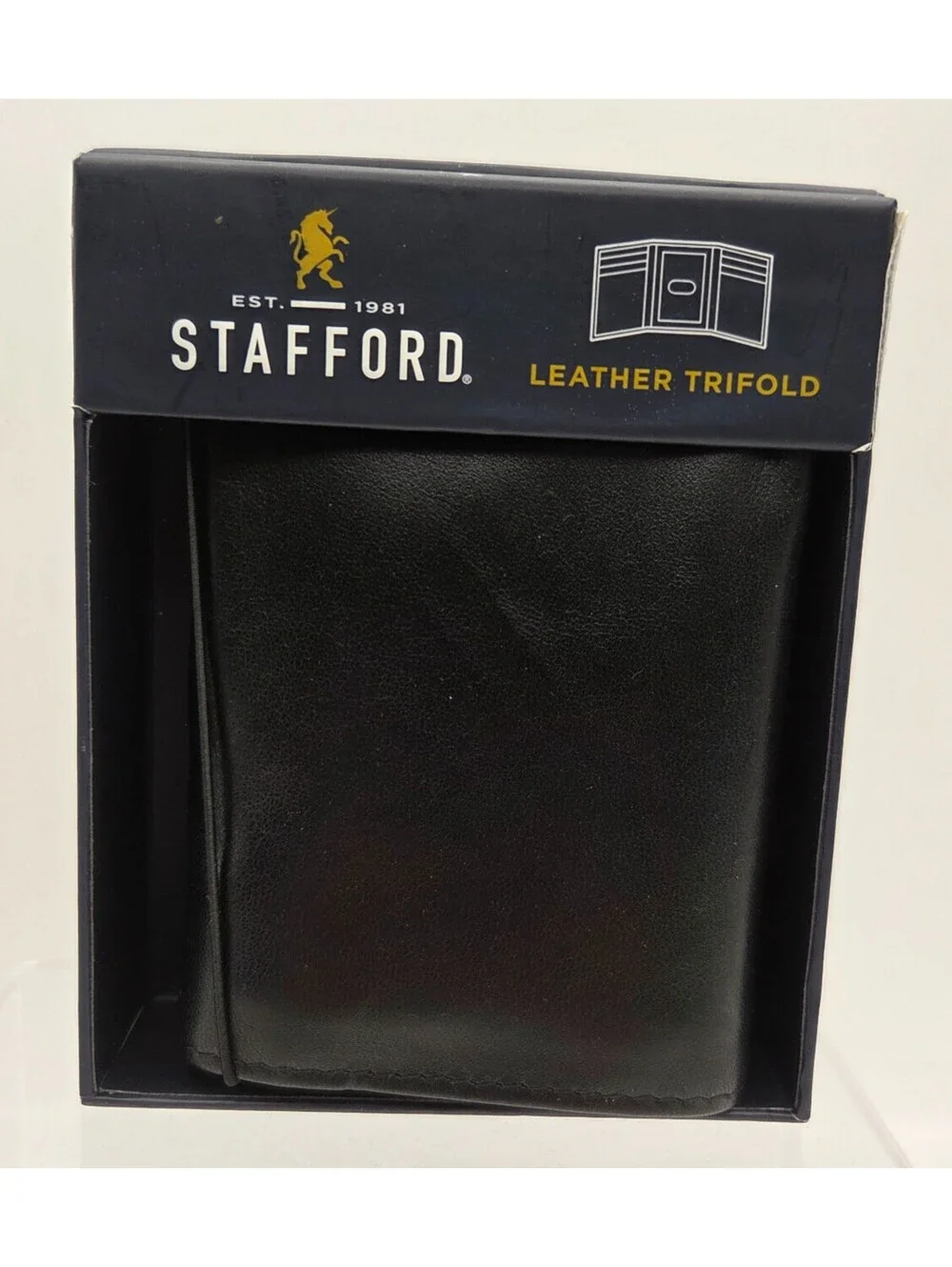 Stafford Black Leather Trifold Wallet RFID Blocking New in Box